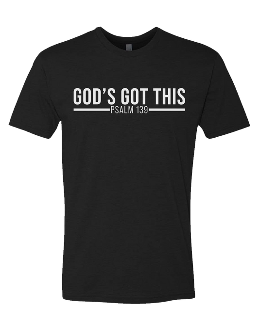Black Christian lifestyle gym t-shirt with 'God's Got This' text