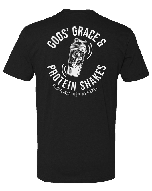 Black Christian gym t-shirt with white graphic and text