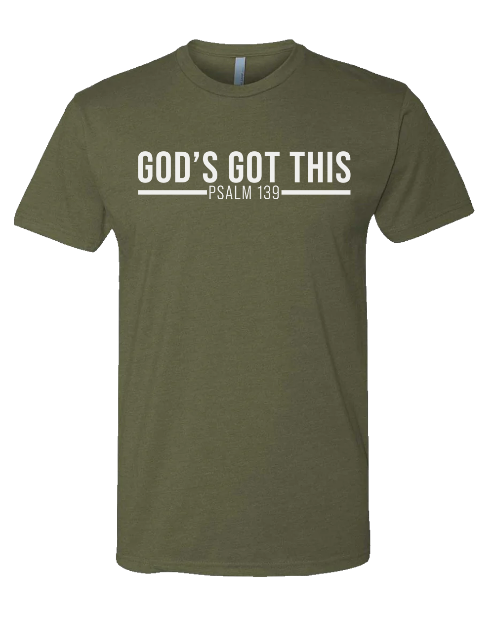 Green Christian lifestyle gym t-shirt with 'God's Got This Psalm 139' text