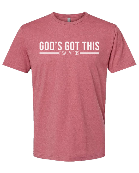 Red Christian lifestyle gym t-shirt with 'GOD'S GOTTHIS' text
