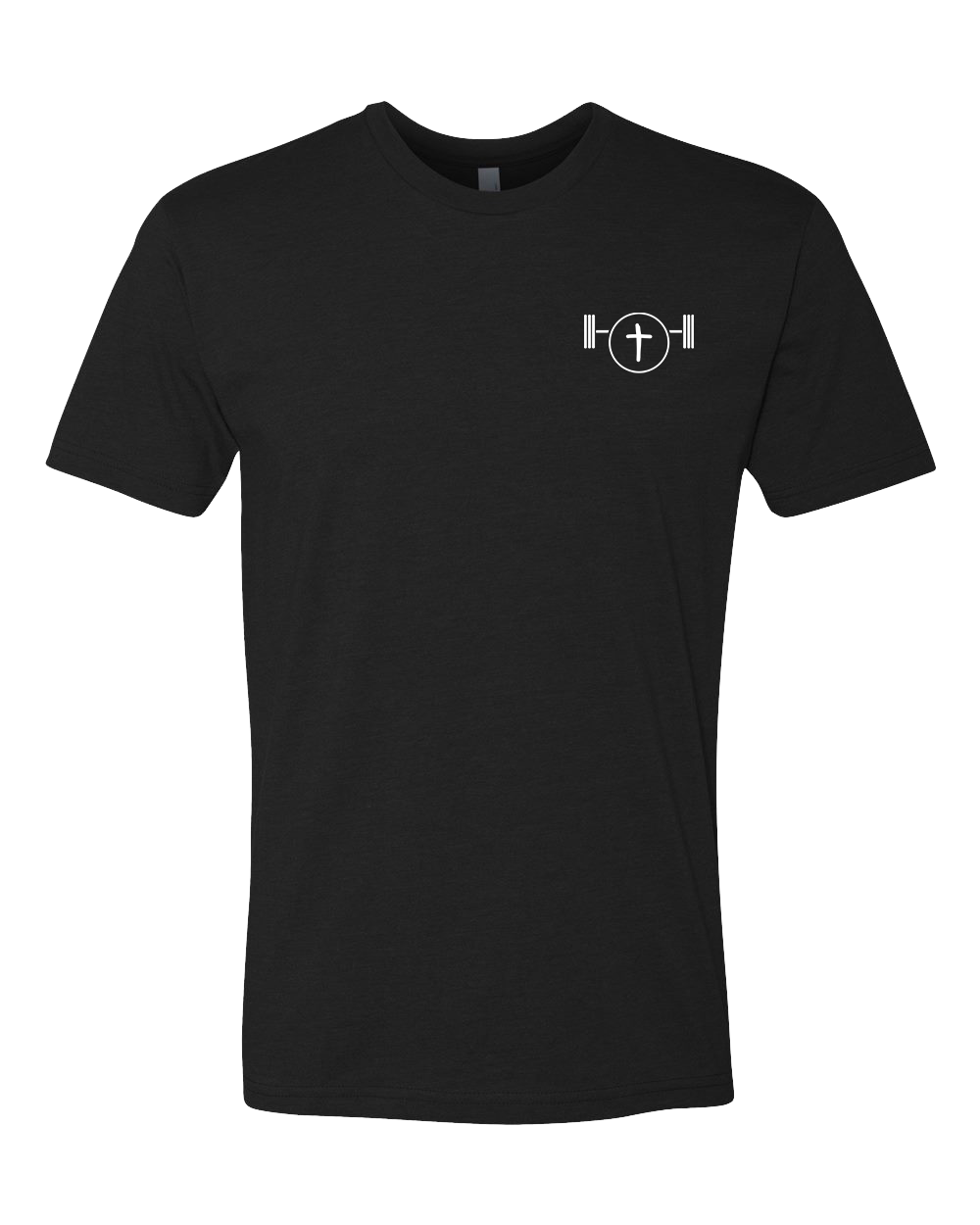 Black t-shirt front with the Disciplined Apparel left chest logo
